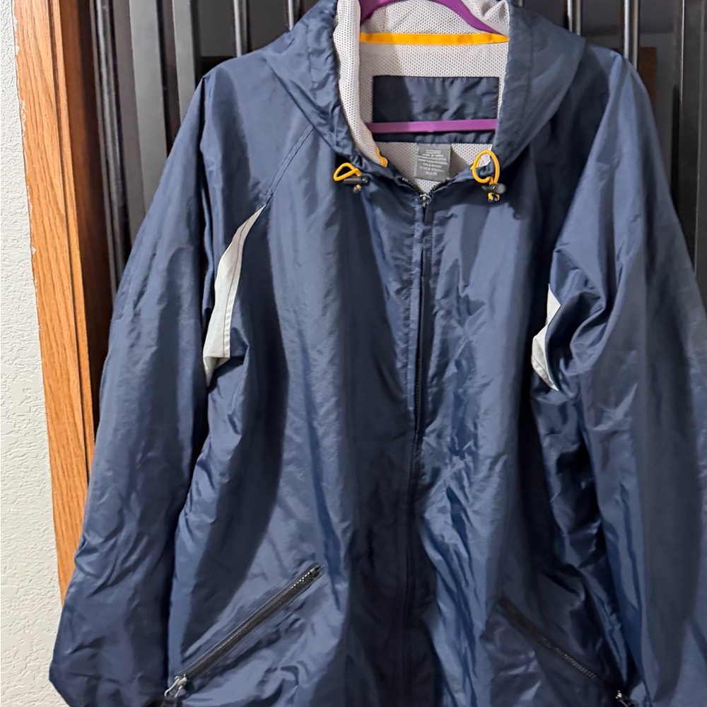 Navy Blue Hooded Windbreaker Jacket